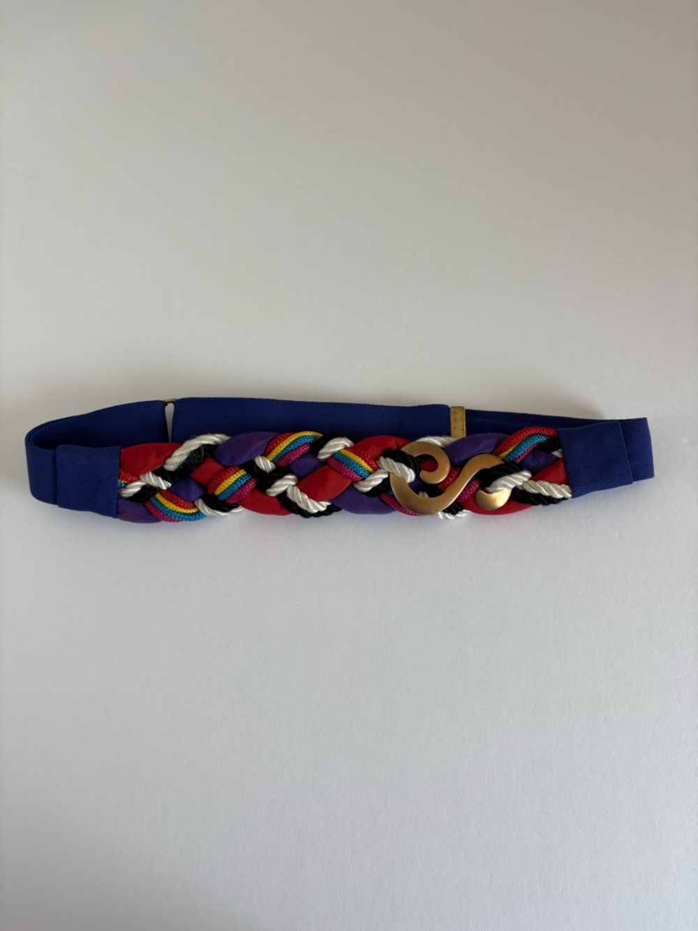 Vintage Women’s Blue Braided Belt with Multicolor Accents - Picture 1 of 6